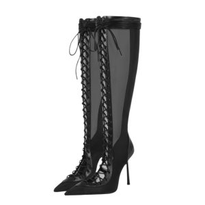 Дамски ботуши CORSETTA BLACK MESH, ток 100мм